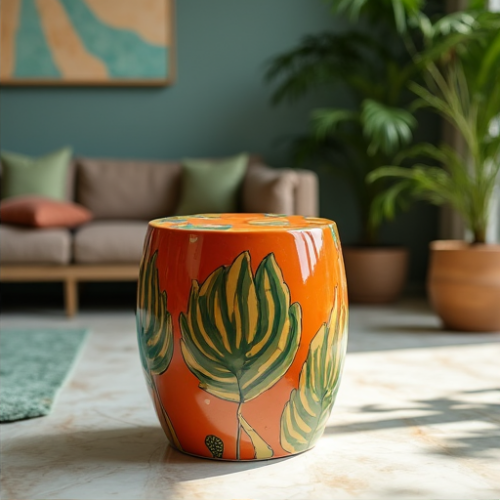 Glamour Grove Hand-Painted Ceramic Stool